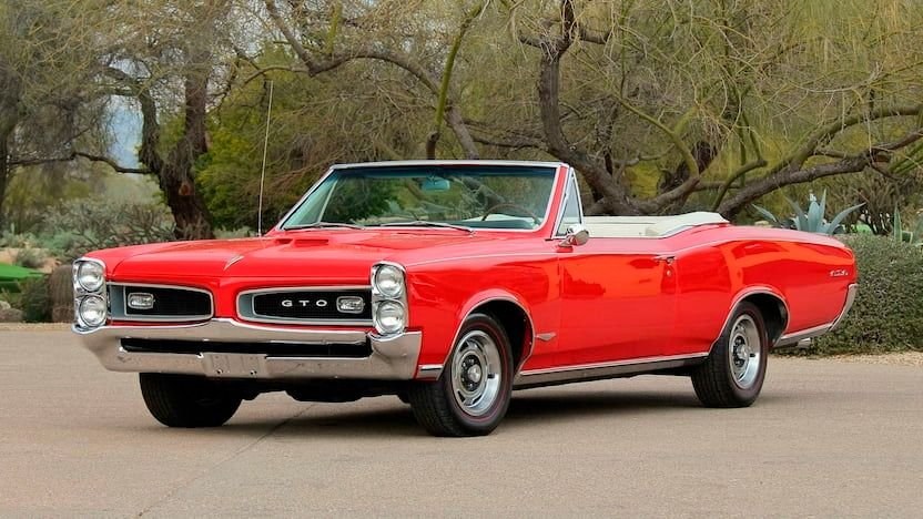 A red 1966 Pontiac GTO convertible
